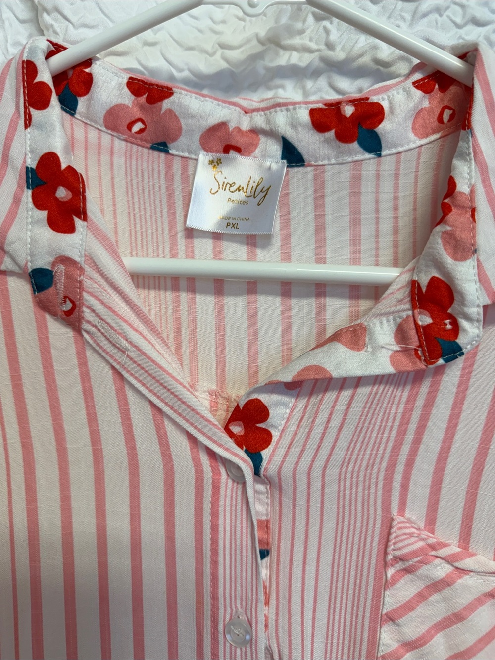 Siren Lily Striped & Floral Mixed Print Button Up Blouse - Size PXL